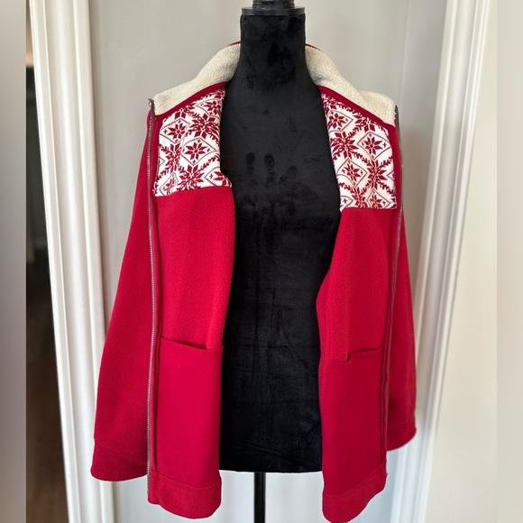 L.L. Bean Nordic Fleece Zip Up Jacket Women Size Large Snowflake ❄️ Red - Picture 11 of 12